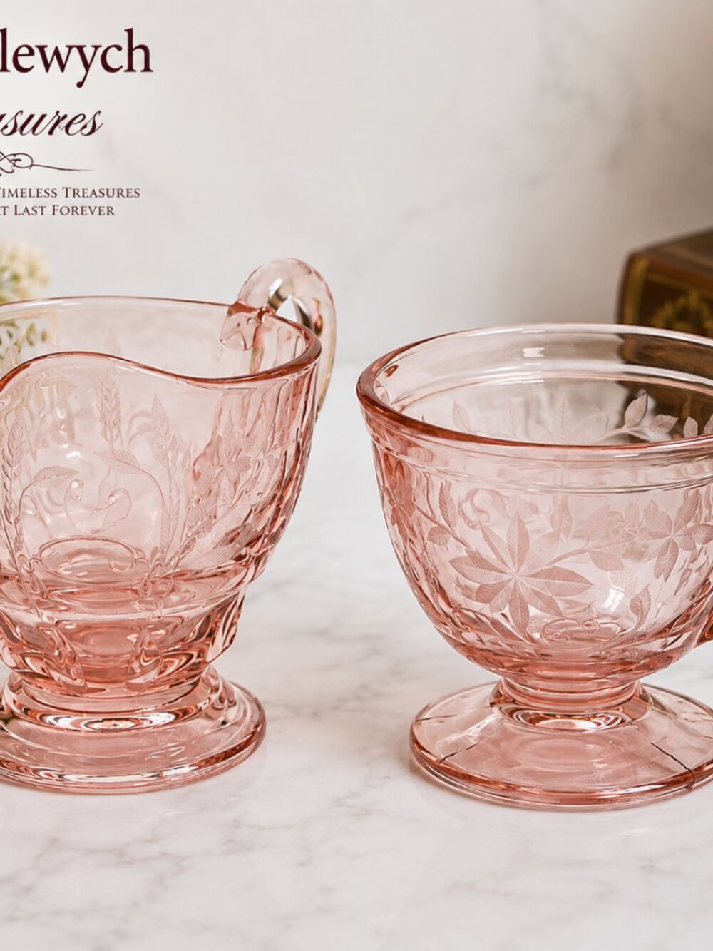 CS-14--Vintage Pink Depression Glass Cream & Sugar Set